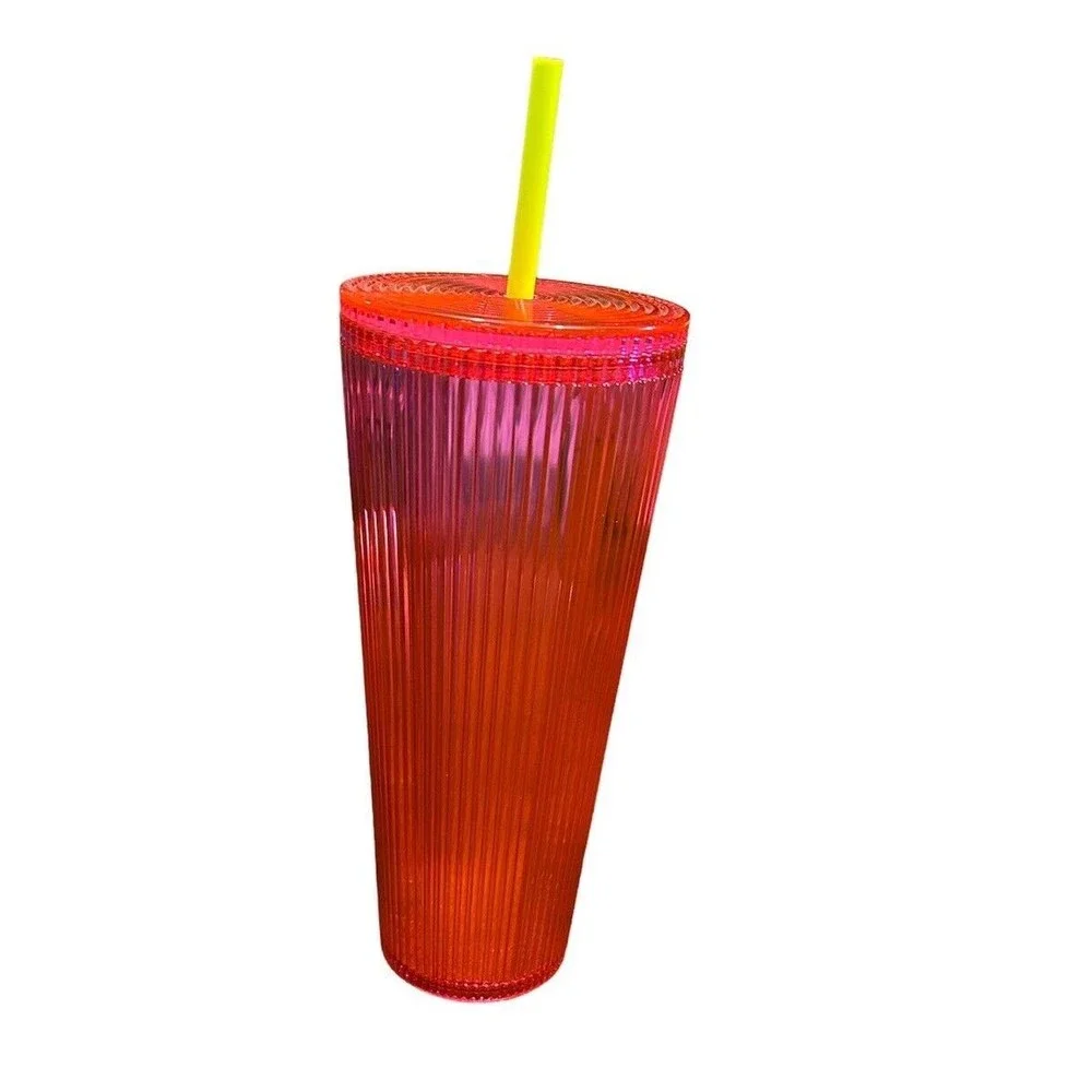 New Starbucks Tumbler‎ Cup Pleated Magenta 24oz Summer Pink Iced Coffee